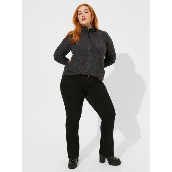 Torrid Gray Relaxed Fit Super Soft Plush Rib Quarter Zip Sweatshirt 4X Lagenlook - Picture 5 of 12